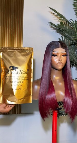 Chioma Lagos- 2x6 Kim K, Natural Color At The Roots With Burgundy Luxury Premium Hair Closure Wig