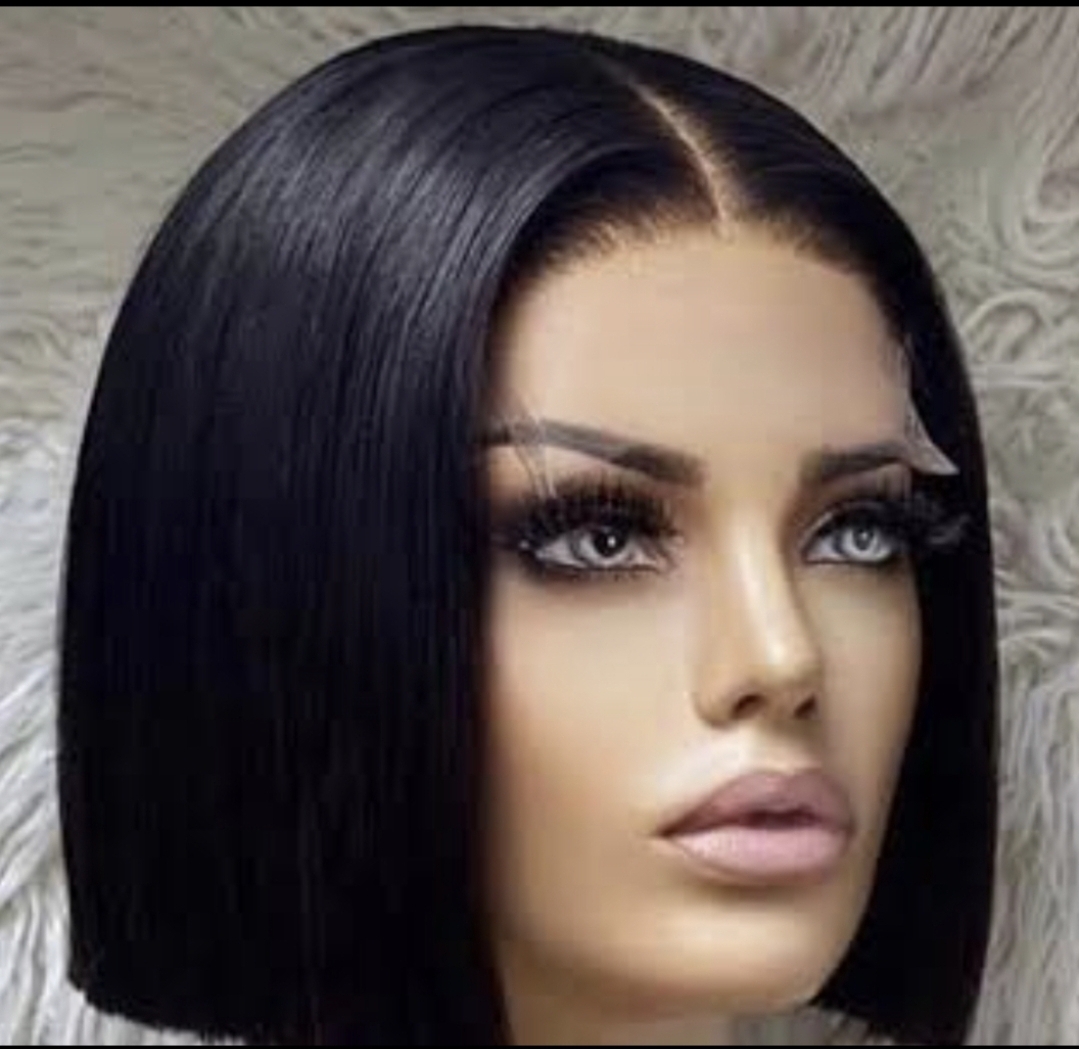 Black hair bob sdd bone straight bob wig lekki